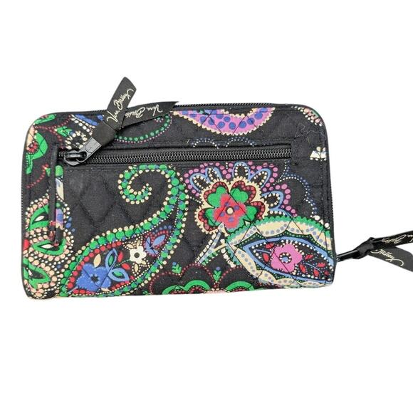 Vera Bradley Turn Lock Wallet Womens Black Paisley Floral Quilted Zip Around ID - Picture 2 of 8